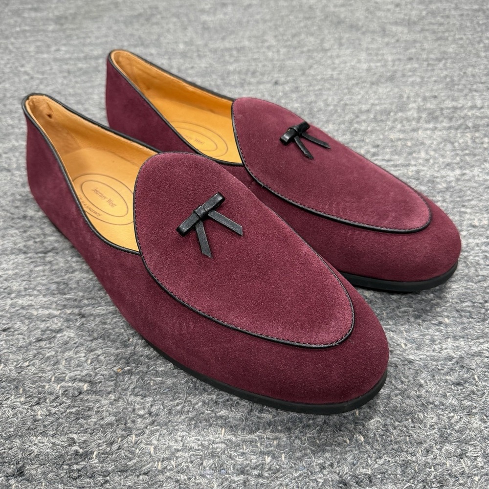 Journey West Vintage Loafers Men 10 Burgundy Bow Velvet Slip On Retro Belgian